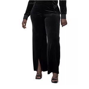 Spanx Velvet Front Slit Pants Black Pull On Stretch Womens S